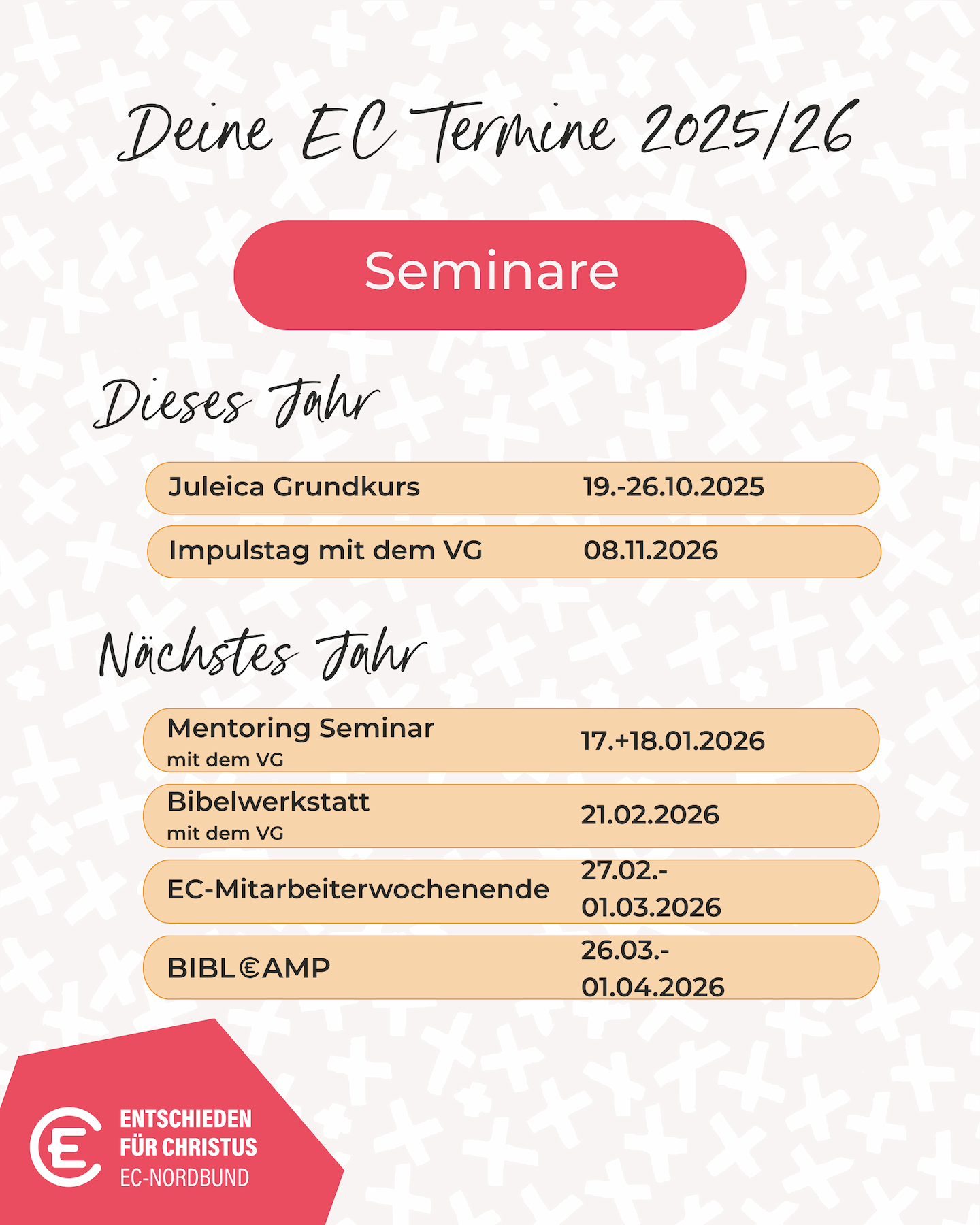 Termine für Seminare Termine für Seminare